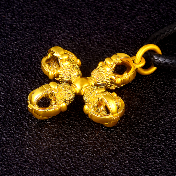 999 Pure Gold Cross Vajra Pestle Pendant